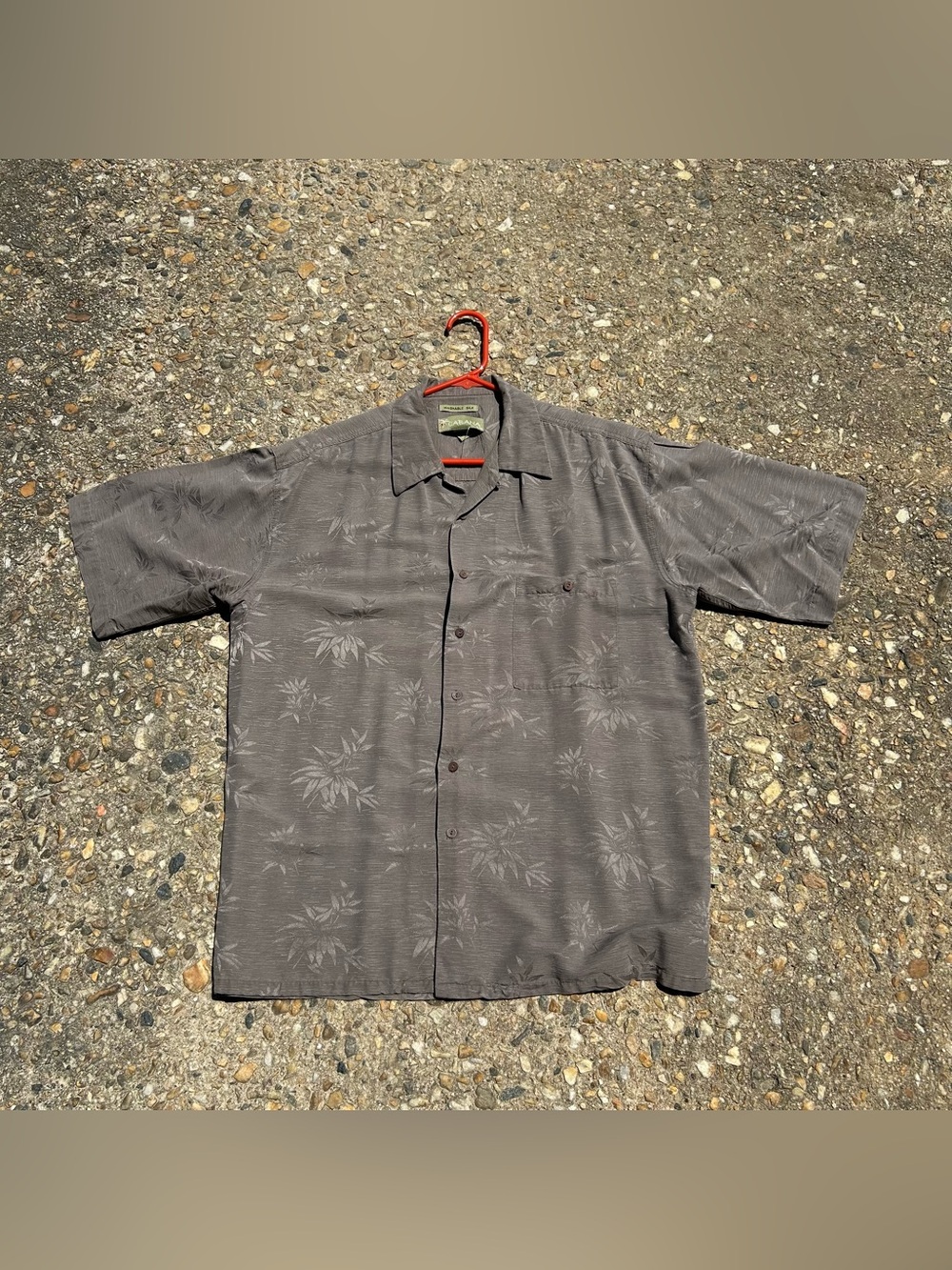 Men's Short Sleeve Cabana Silk Tropical Button-Up Shirt - Gray Leaf Print